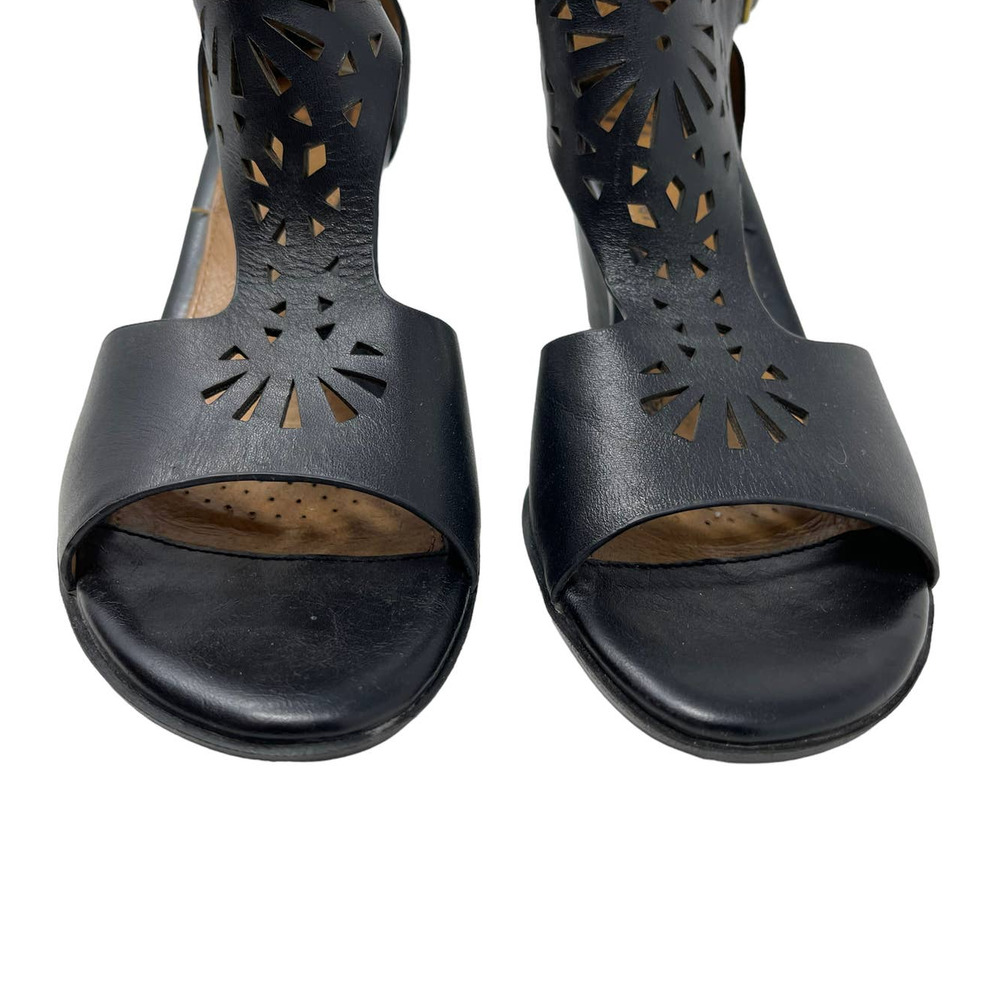 Sofft Black Laser-Cut T-Strap Block Heel Sandals - Picture 4 of 9